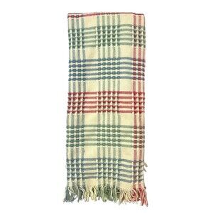 Faribo Cream Tartan Plaid Stadium Wool Blanket Faribault Woolen Mill USA 40x55
